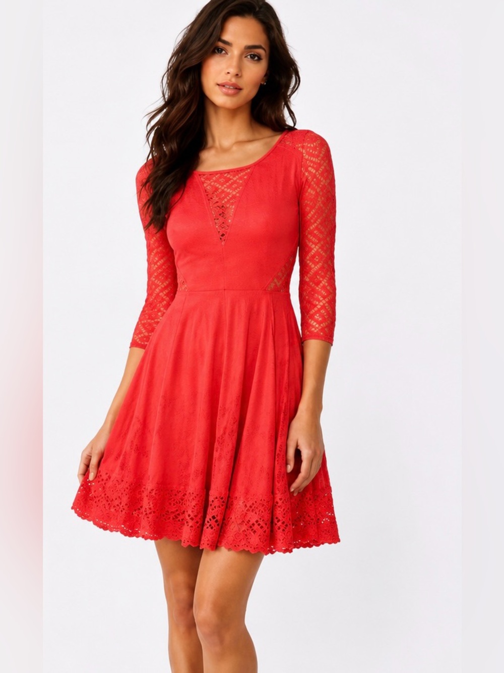 ♥️ FREE PEOPLE Long Sleeved Lace Mini Dress. Size MEDIUM. Good Condition! - Picture 3 of 8